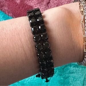 Men’s Double Row Black Stone Style Tennis Bracelet - Black Stainless Steel 8.5"